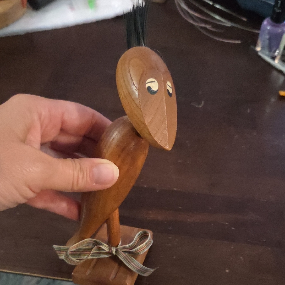 Wooden Vintage Antique Dodo Bird Figurine with Ribbon